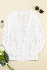 White Solid Open Knit Cardigan