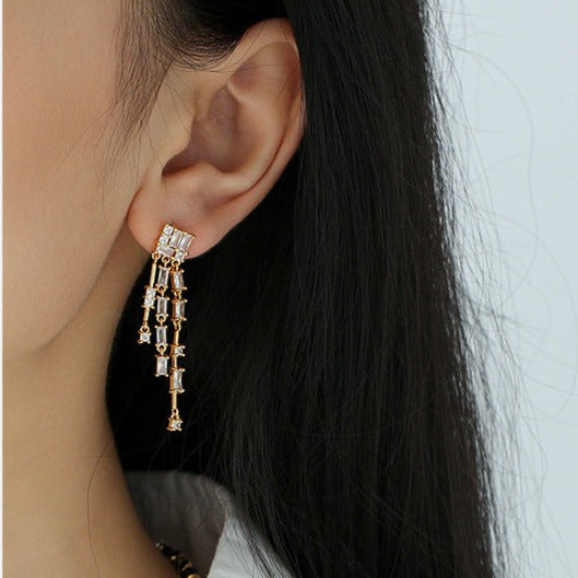 Zircon Tassel Dangle Earrings