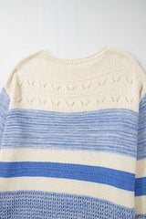 Light Blue Open Stitch Puff Sleeve Sweater