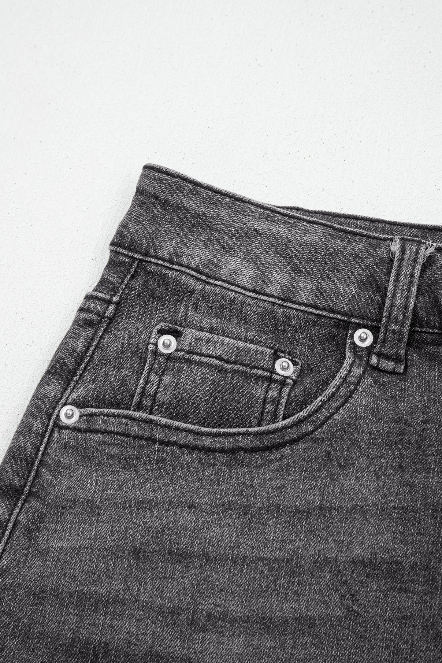 Dark Grey Irregular Distressed Bottom Denim Midi Skirt