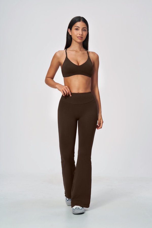 Criss Cross Strap V Neck Bra & Flared Leggings Set