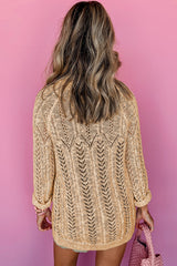 Apricot Solid Open Knit Cardigan