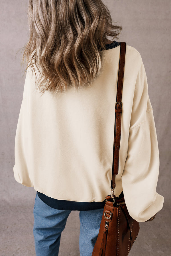 White Color Block Patch Drop Shoulder Oversized Sweatshirt