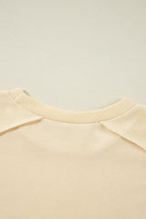 Beige Splicing Round Neck Pullover Sweatshirt