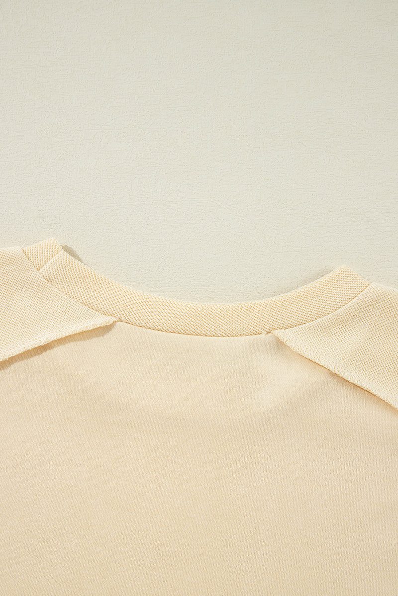 Beige Splicing Round Neck Pullover Sweatshirt