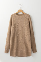 Parchment Cable Knit Drop Shoulder Loose Fit Sweater Dress