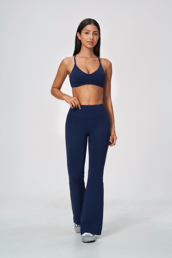 Criss Cross Strap V Neck Bra & Flared Leggings Set