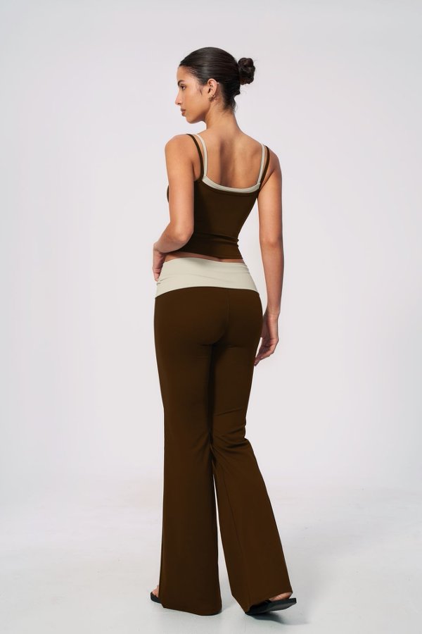 Faux Layered Neckline Top & Flared Leggings Set