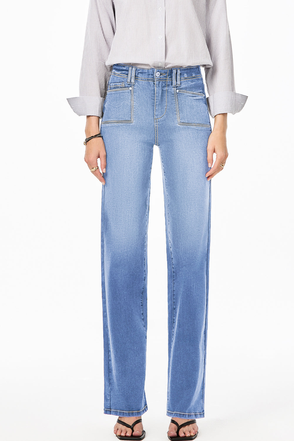 Dusk Blue Loose Straight Leg Cropped High Waist Jeans
