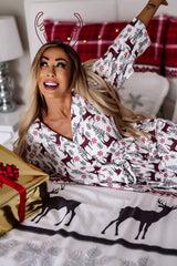 White Christmas Deer Printed Shirt and Shorts Lounge Set