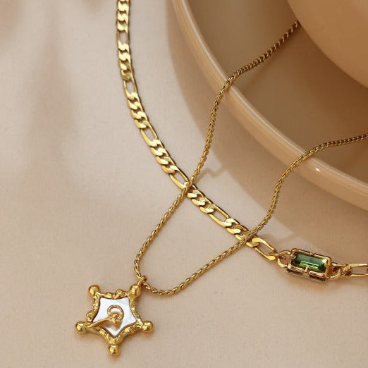 Seashell Star and Green Zircon Necklace