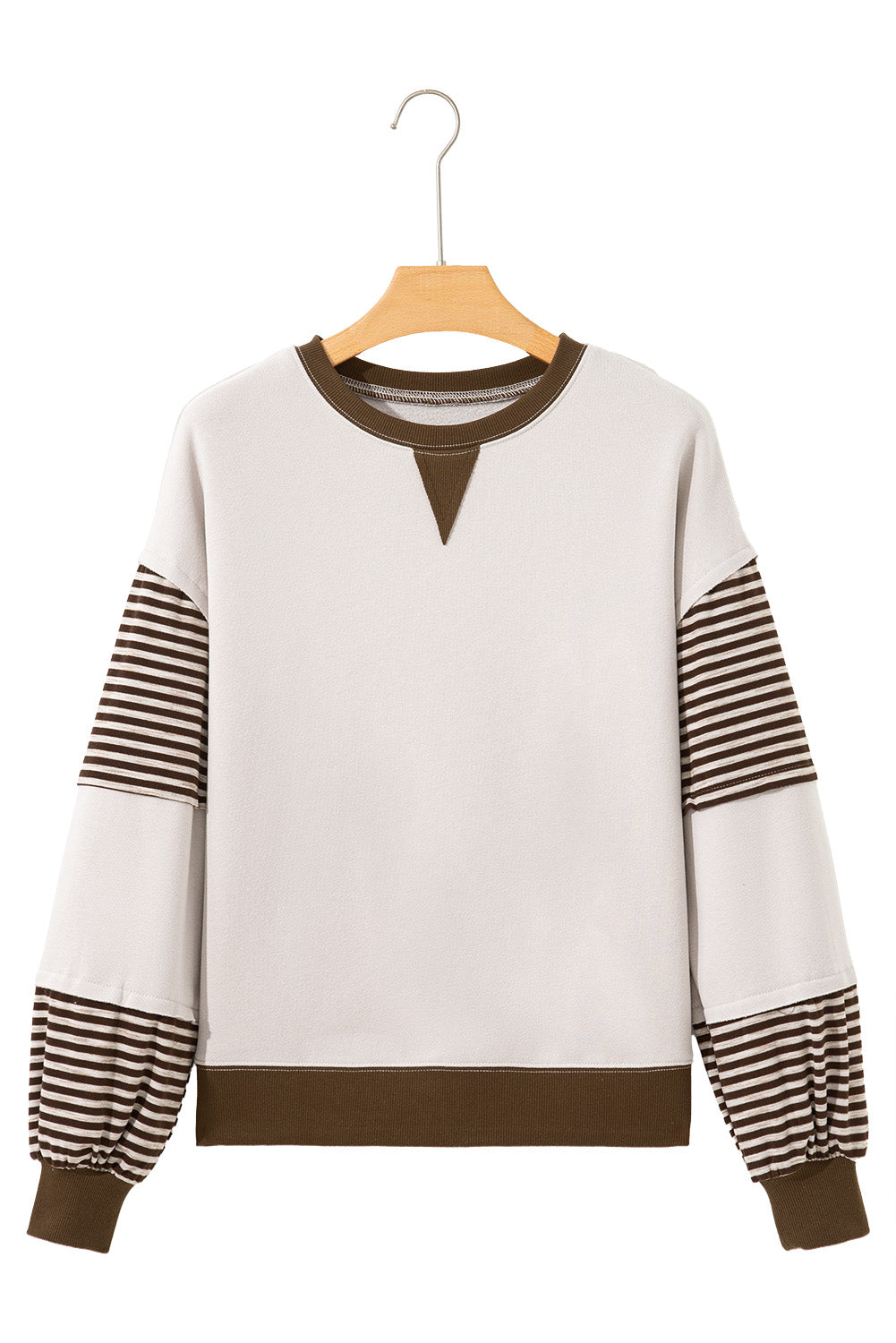 Parchment Striped Colorblock Patchwork Drop Shoulder Sweatshirt