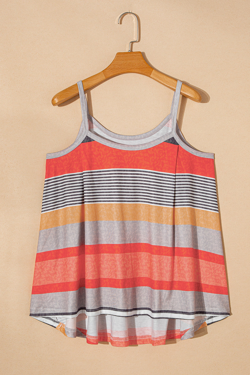 Red Colorful Striped Flowy Tank Top