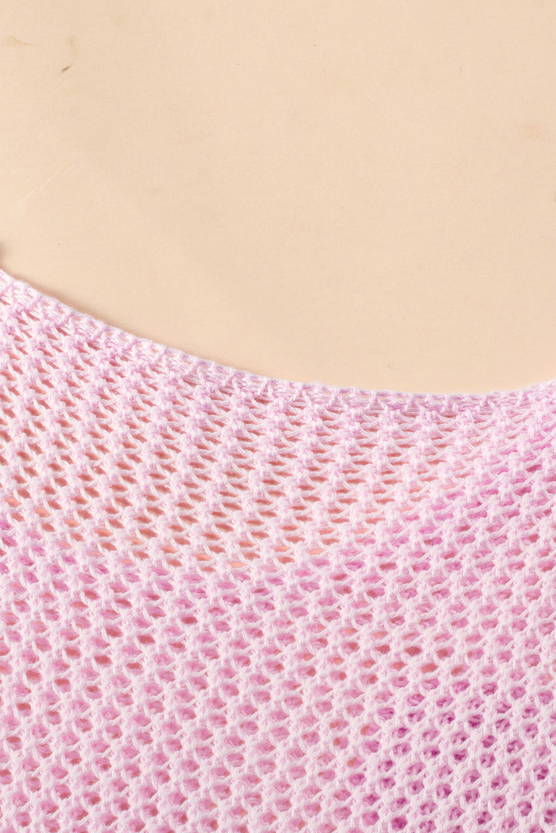 Light Pink Big Flower Hollowed Knit Drop Shoulder Sweater