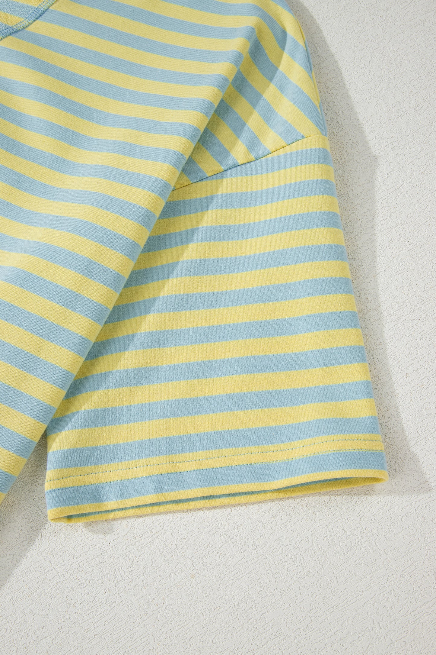 Yellow Stripe Drop Shoulder Boxy Casual Terry Short Set