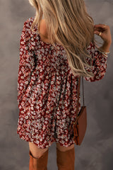 Red Floral Print Sweetheart Neck Shirred Back Mini Dress