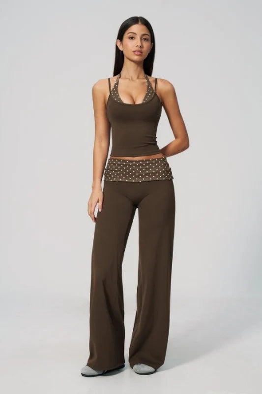 Polka Dot Halter Top & Foldover Pants