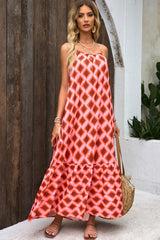 Fiery Red Geometric Print Loose Fit Sleeveless Maxi Dress