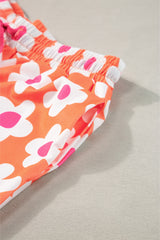 Orange Flower Print Short Sleeve Shirt Pajamas Set