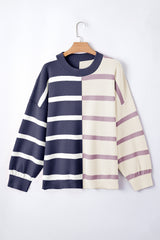 Blue Stripe Colorblock Oversized Sweater