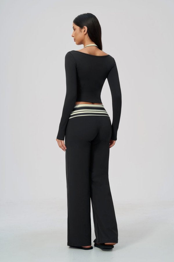 Long Sleeve Crop Top and Flare Pants Set