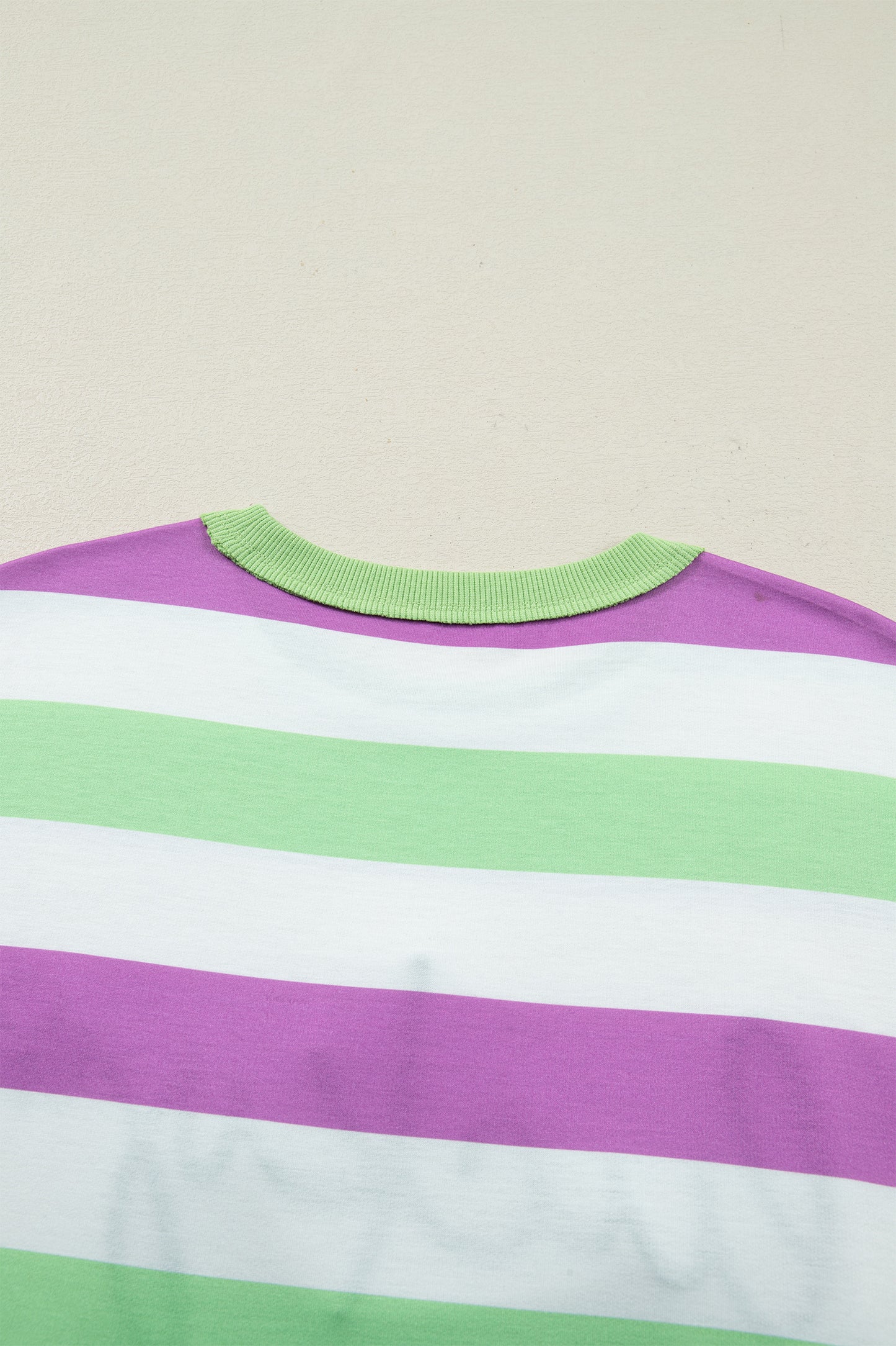 Green Stripe Lucky Clover Embroidered Graphic Dolman Loose Tee