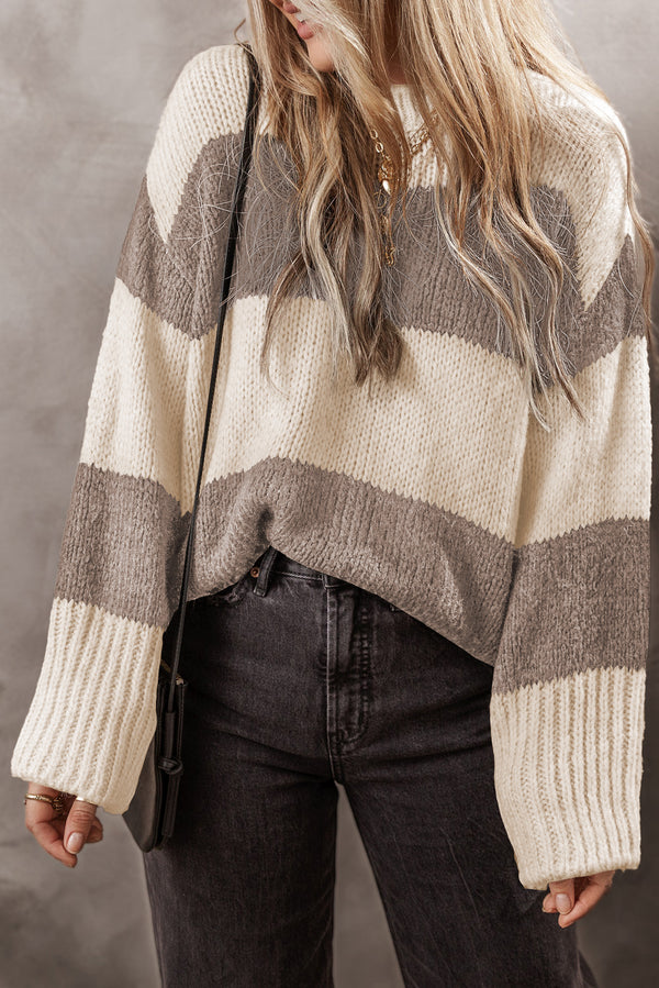 Simply Taupe Colorblock Loose Pullover Sweater