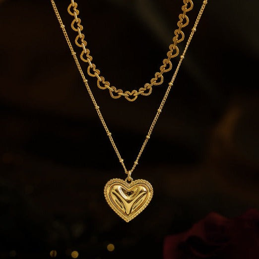 Warped Heart Pendant and Repeating Heart Chain