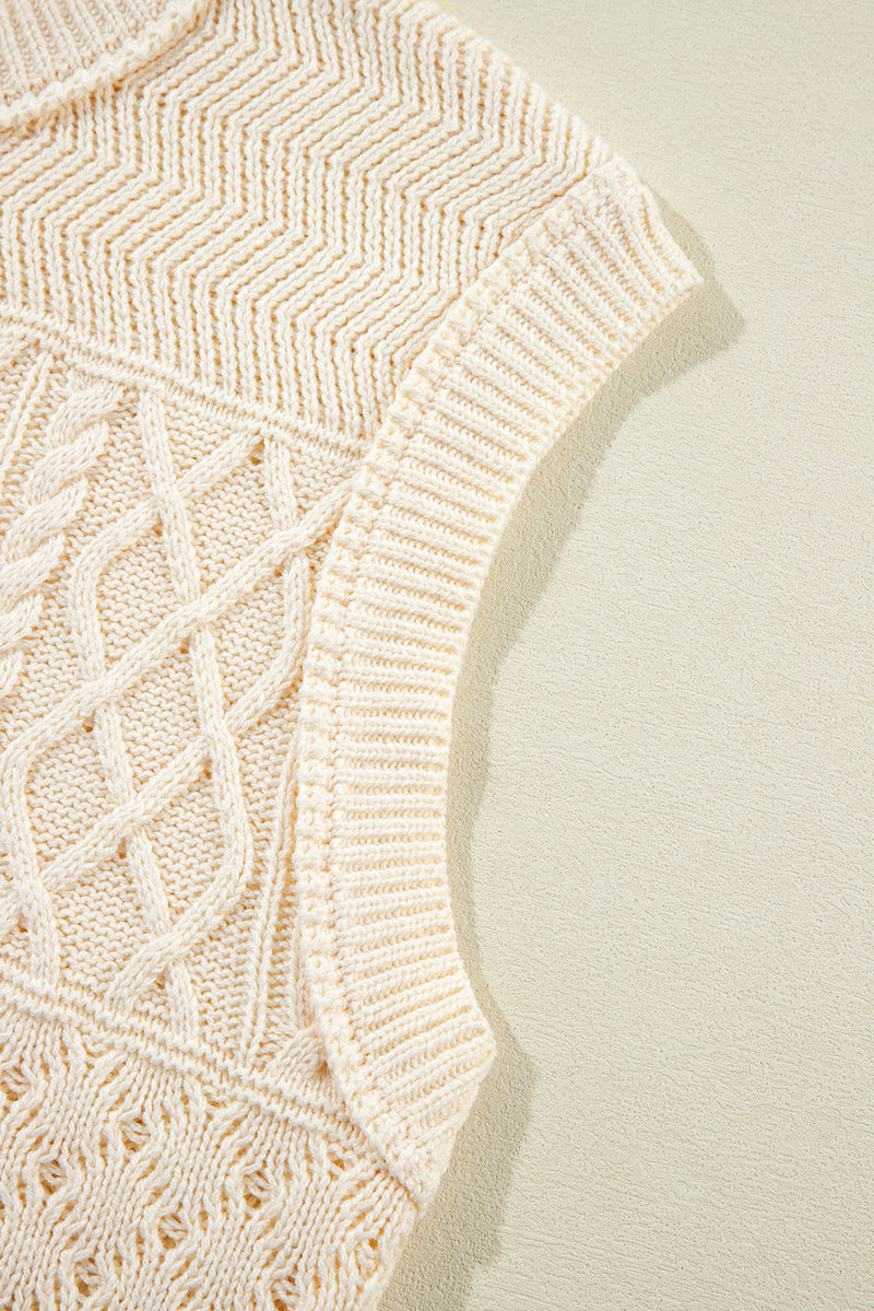 Beige Cable Knit Dolman Armholes Sweater Tank