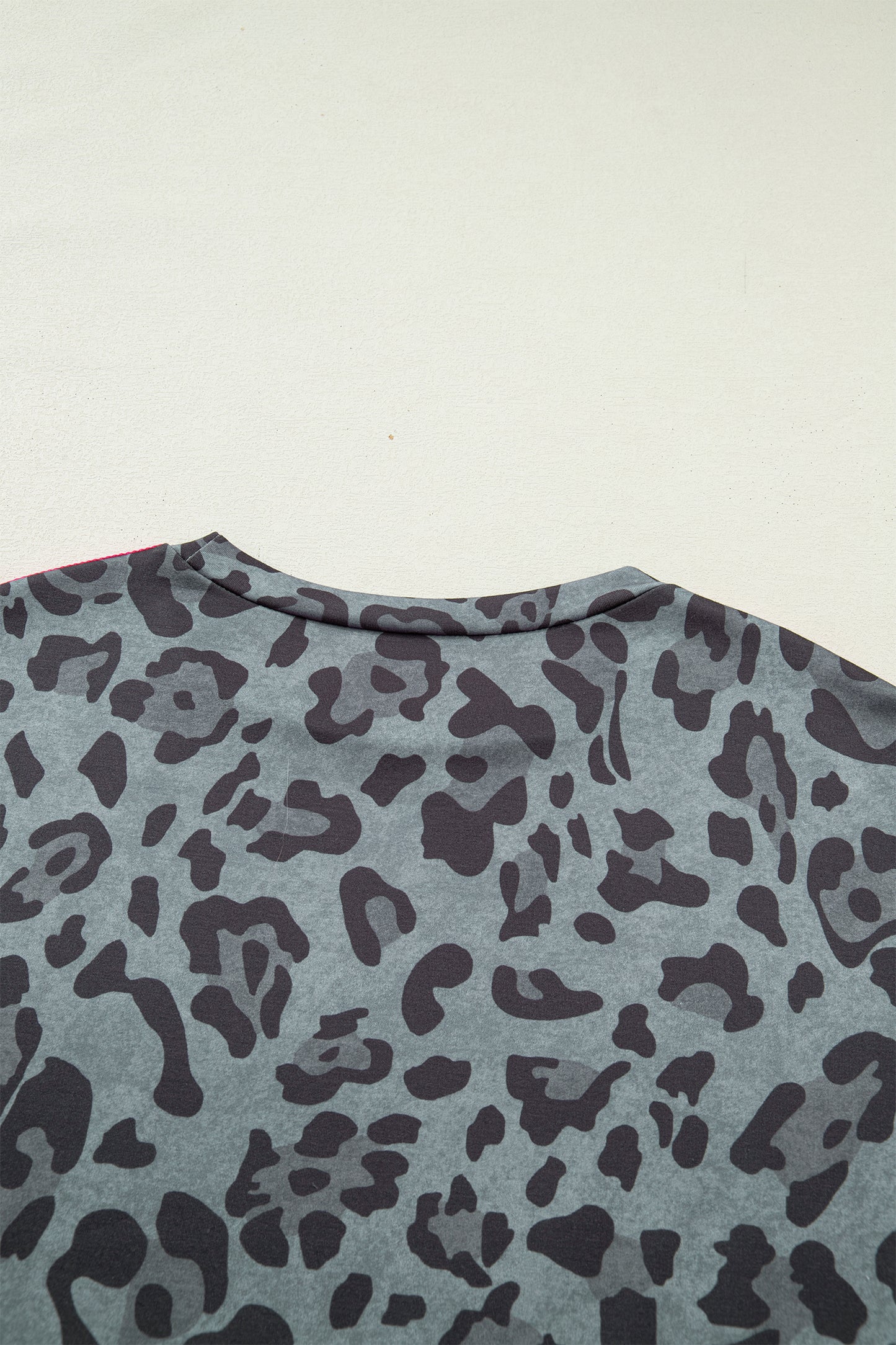 Gray Leopard Print Varsity Striped Trim Long Sleeve Top