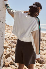 White Striped Color Block Exposed Seam Loose Active Sweatshirt