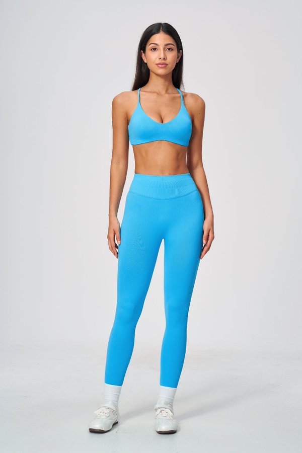 Adjustable Strap V Neck Sporty Bra & High Waist Leggings Set