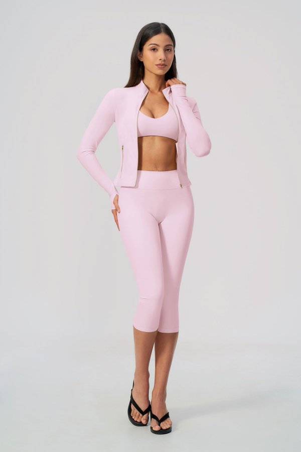 V Neck Bra & Cropped Leggings with Jacket Set