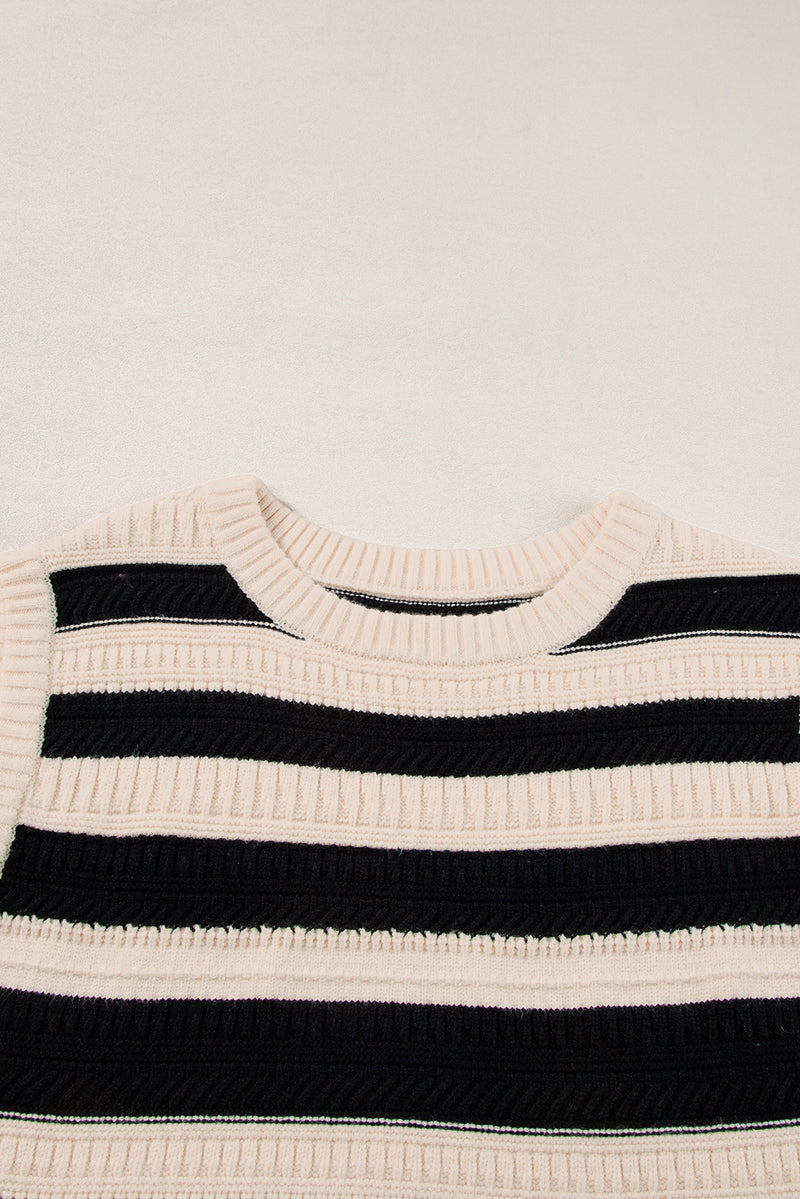 Black Stripe Ribbed Trim Knitted Tank Top