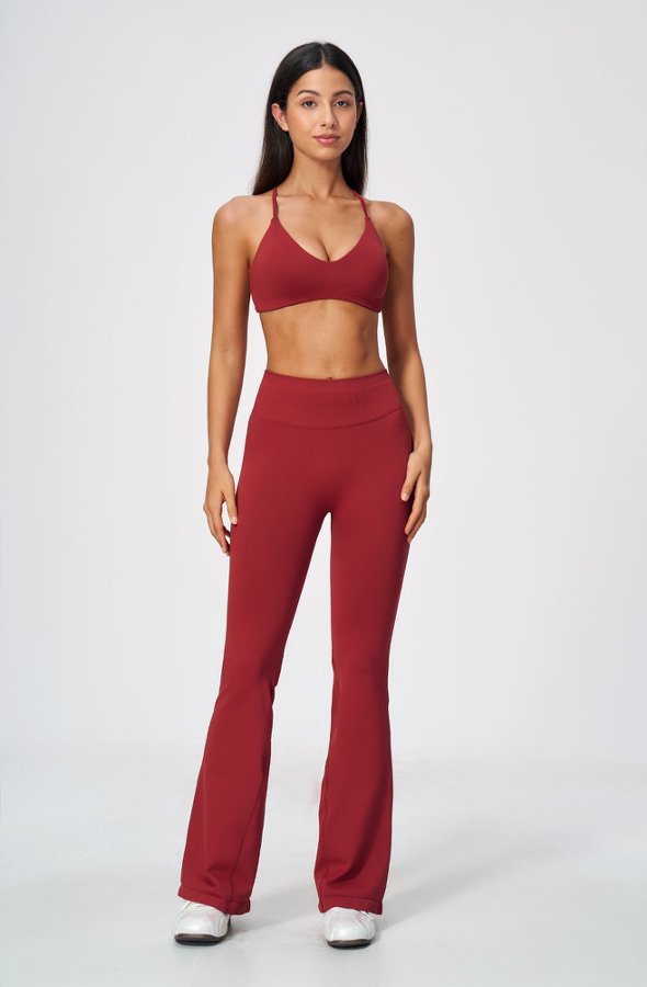 Criss Cross Strap V Neck Bra & Flared Leggings Set