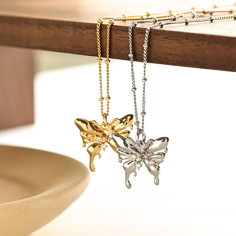 Dripping Butterfly Zircon Necklace