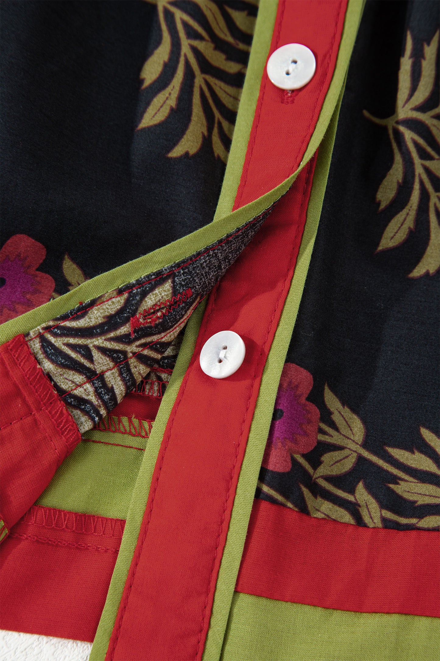 Black Retro Floral Print Button Down Belted Short Puff Sleeve Mini Dress