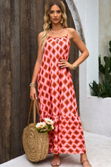 Fiery Red Geometric Print Loose Fit Sleeveless Maxi Dress