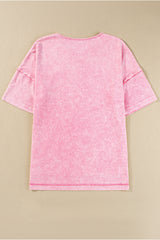 Strawberry Pink Mineral Wash Exposed Seam Drop Shoulder Oversized Tee