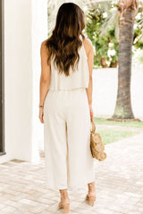 Apricot Sleeveless Ankle Length Wide Leg Jumpsuit