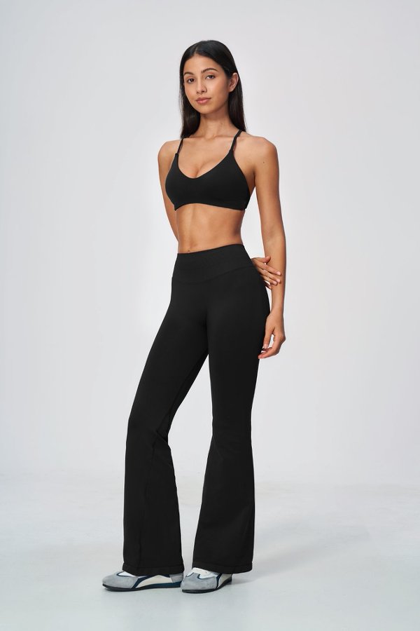 Criss Cross Strap V Neck Bra & Flared Leggings Set