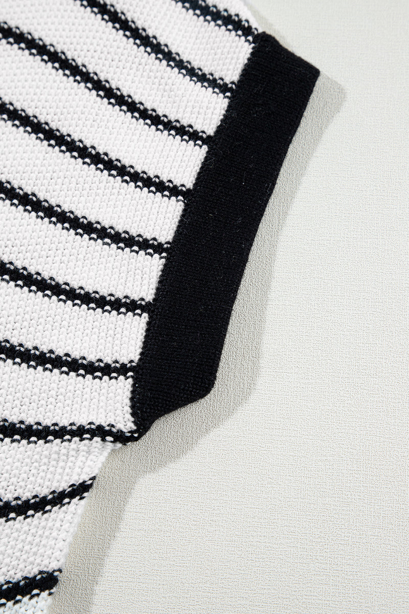 Black Stripe Loose Knit Short Sleeve Sweater