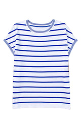 Sky Blue Stripe Knitted Bat Sleeve T Shirt