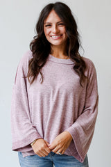 Orchid Petal Exposed Seam Drop Shoulder Wide Long Sleeve T Shirt