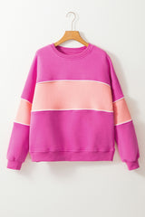 Sachet Pink Colorblock Patchwork Drop Shoulder Ribbed Trim Sweatshirt