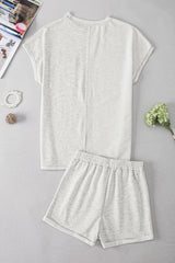 Khaki Colorblock Chest Pocket Exposed Seam Tee and Shorts Set