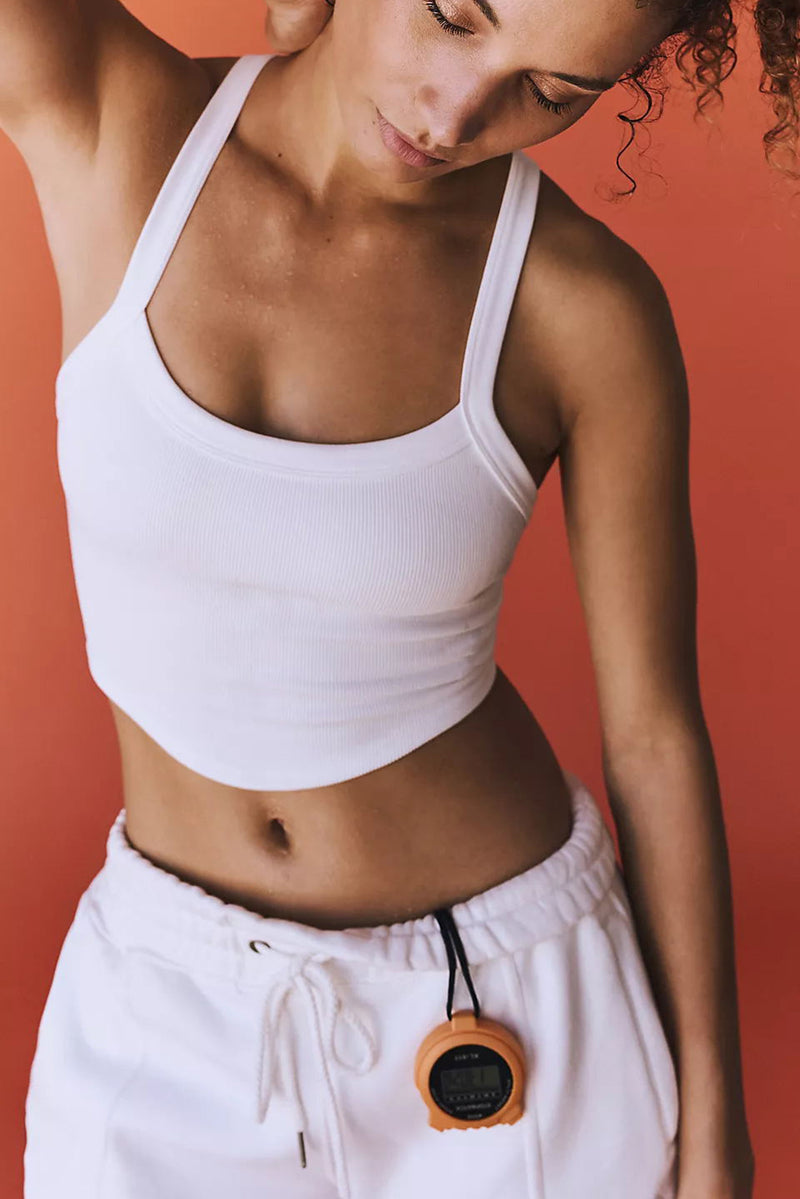 White Athletic Ribbed Cropped Cami Top