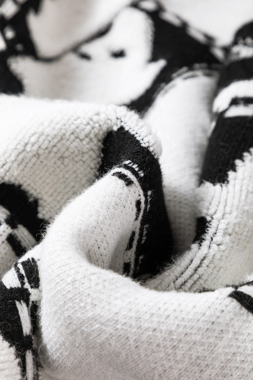 Black Halloween Ghost Checkered Drop Shoulder Sweater