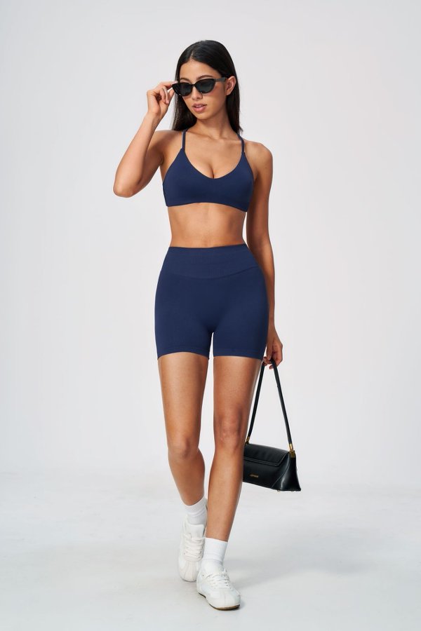 V Neck Sporty Bra & High Waist Shorts Set