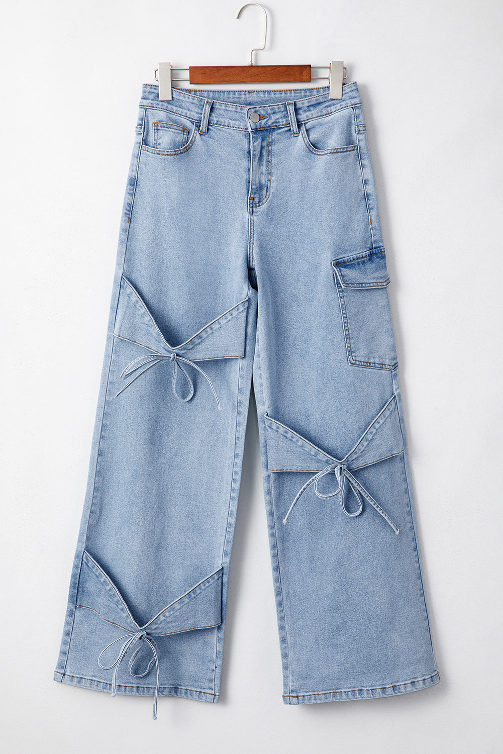 Beau Blue Bowknot Decor Boyfriend Cargo Jeans